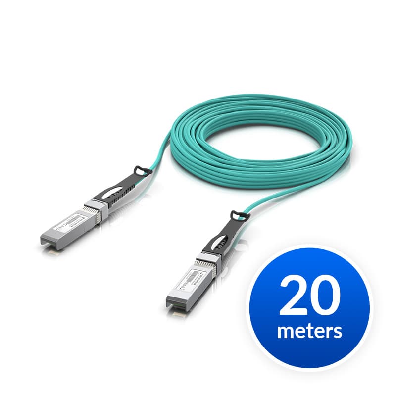 Ubiquiti 25 Gbps Long-Range DAC, Long-range SFP28, 20m Length, Support 25/10/1 Gbps, PVC Cable Jacket, Aqua Color