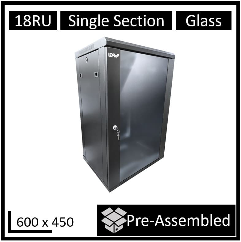LDR 18U Wall Mount Cabinet – Black Glass