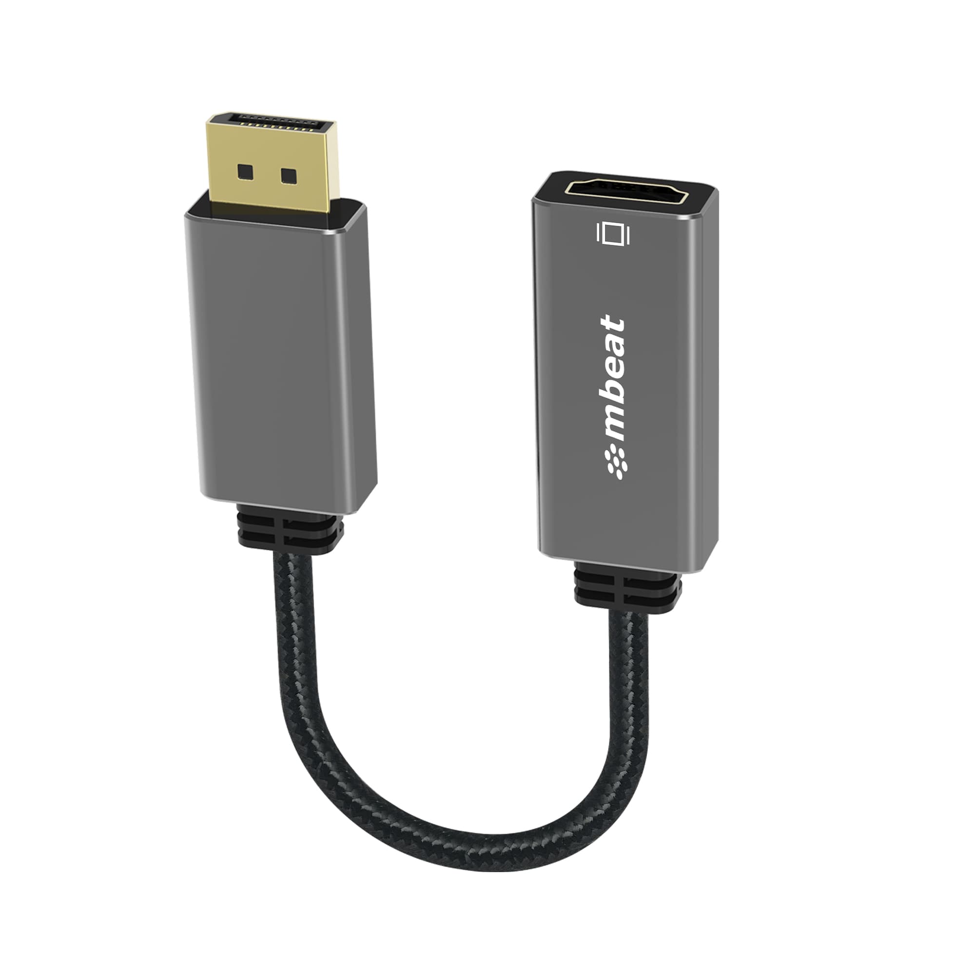 mbeat® Elite Display Port to HDMI Adapter - Converts DisplayPort to HDMI Female Port, Supports 4K@60Hz (3840×2160),  Nylon Braided Cable - Space Grey