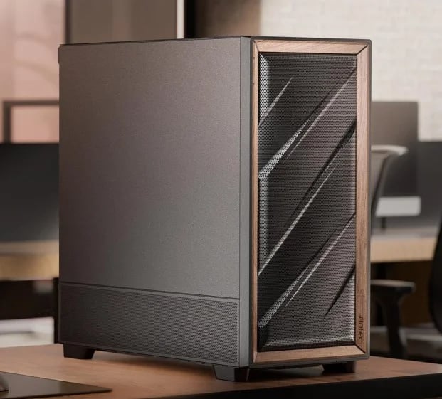 Antec Flux SE ATX, E-ATX, matx, Walnut Wood Trim Solid Side Panel, 5 x PWM Fans, Multi-Direction Vent design, Removable Top Cooling Bracket. Case